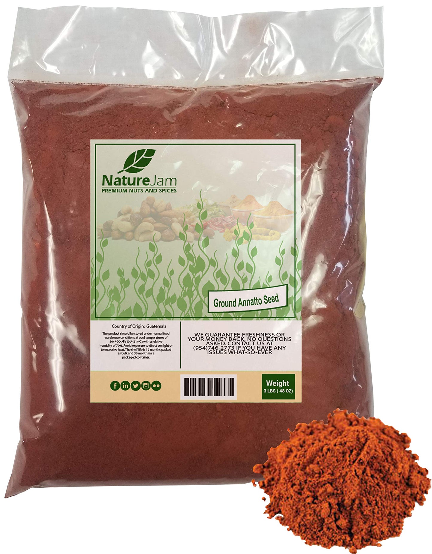 Ground Annatto Seed Powder Bulk Bag 3 Pounds-The Most Powerful Source of Tocotrienols