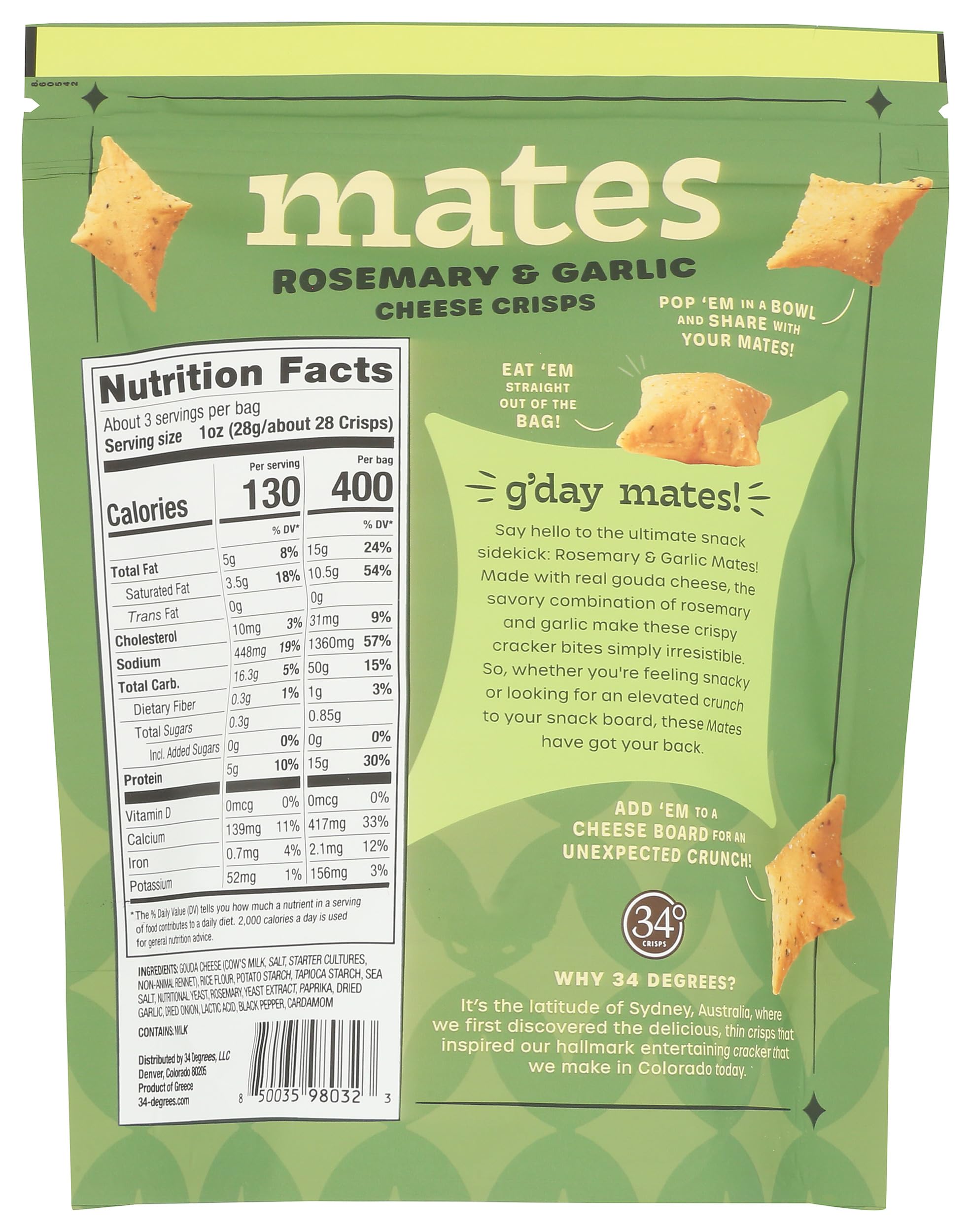 34 Degrees Rosemary and Garlic Cheese Crisps Mates, 3 OZ