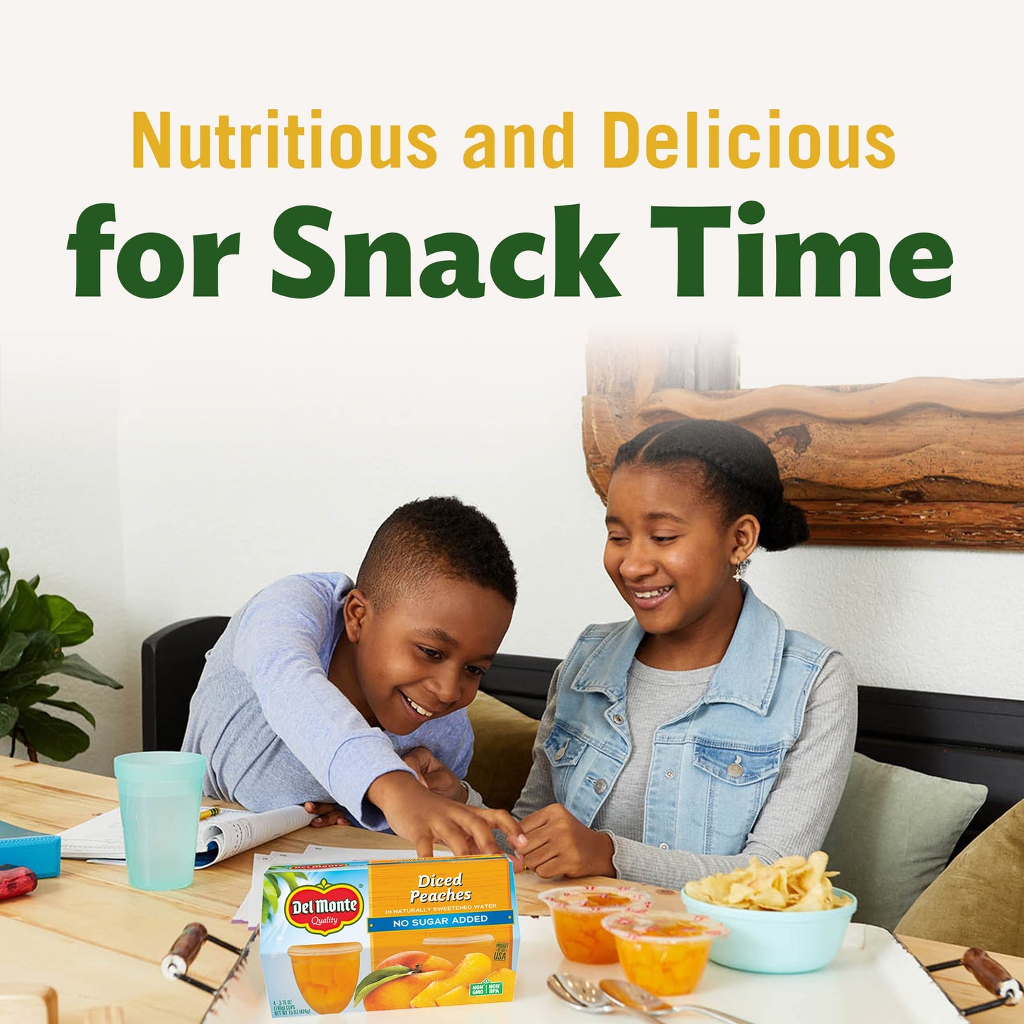 Del Monte No Sugar Added Diced Peaches Fruit Cup Snacks, 3.75 oz Cup (Pack of 24 Cups)
