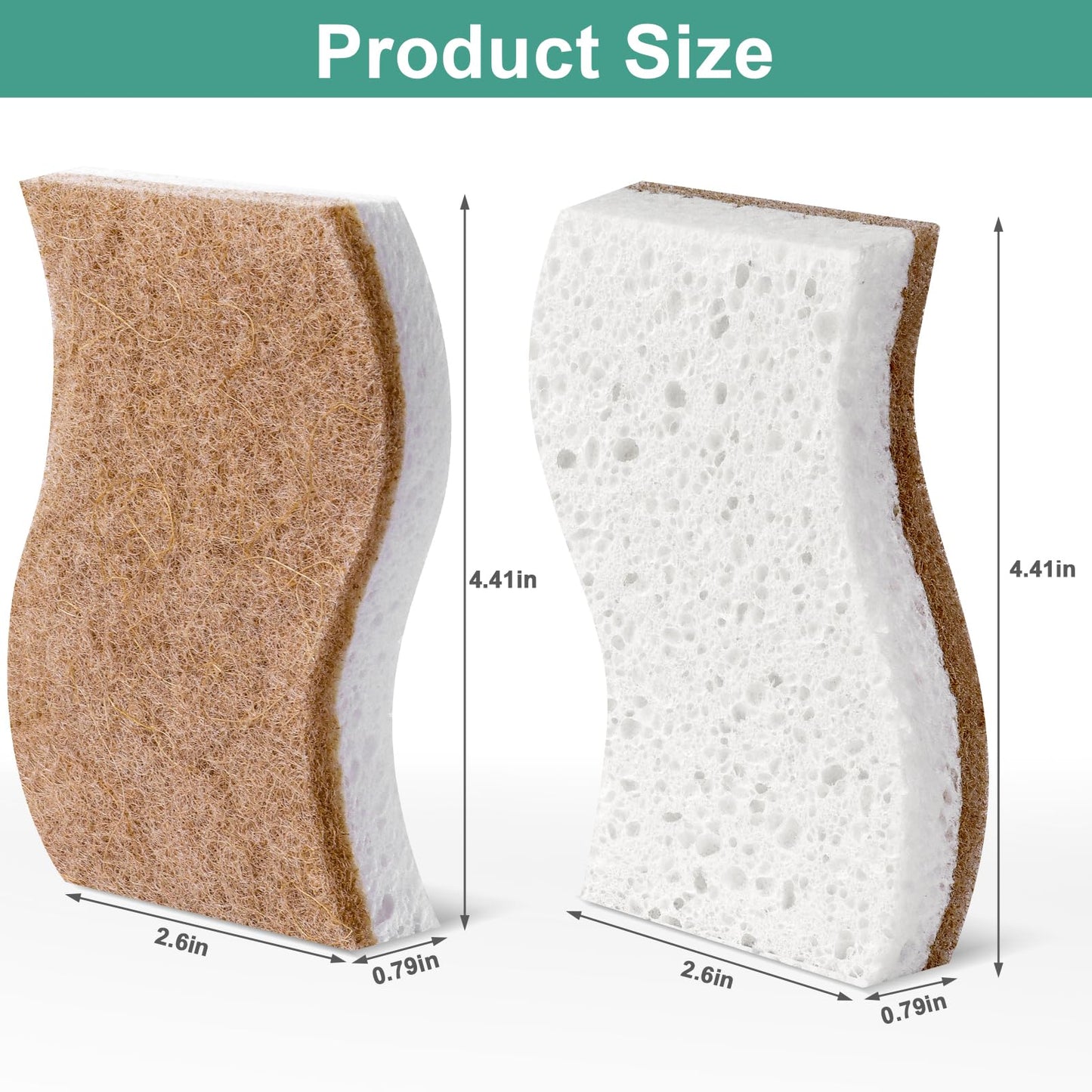 JiedHiur 12Pack Natural Kitchen Sponge, Biodegradable Cellulose and Coconut Scrubber, Eco Friendly Sponges for Dishes