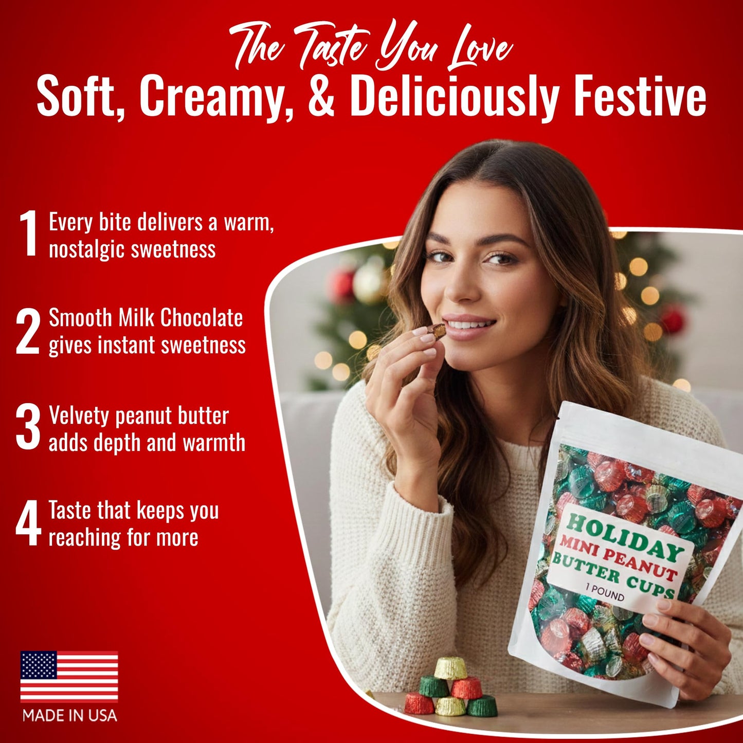 Mini Christmas Candy Holiday Peanut Butter Cups - Red, Green, Gold 1lb - Christmas Candy Bulk - Holiday Sweets for Kids & Adults 1 pound - 16 oz