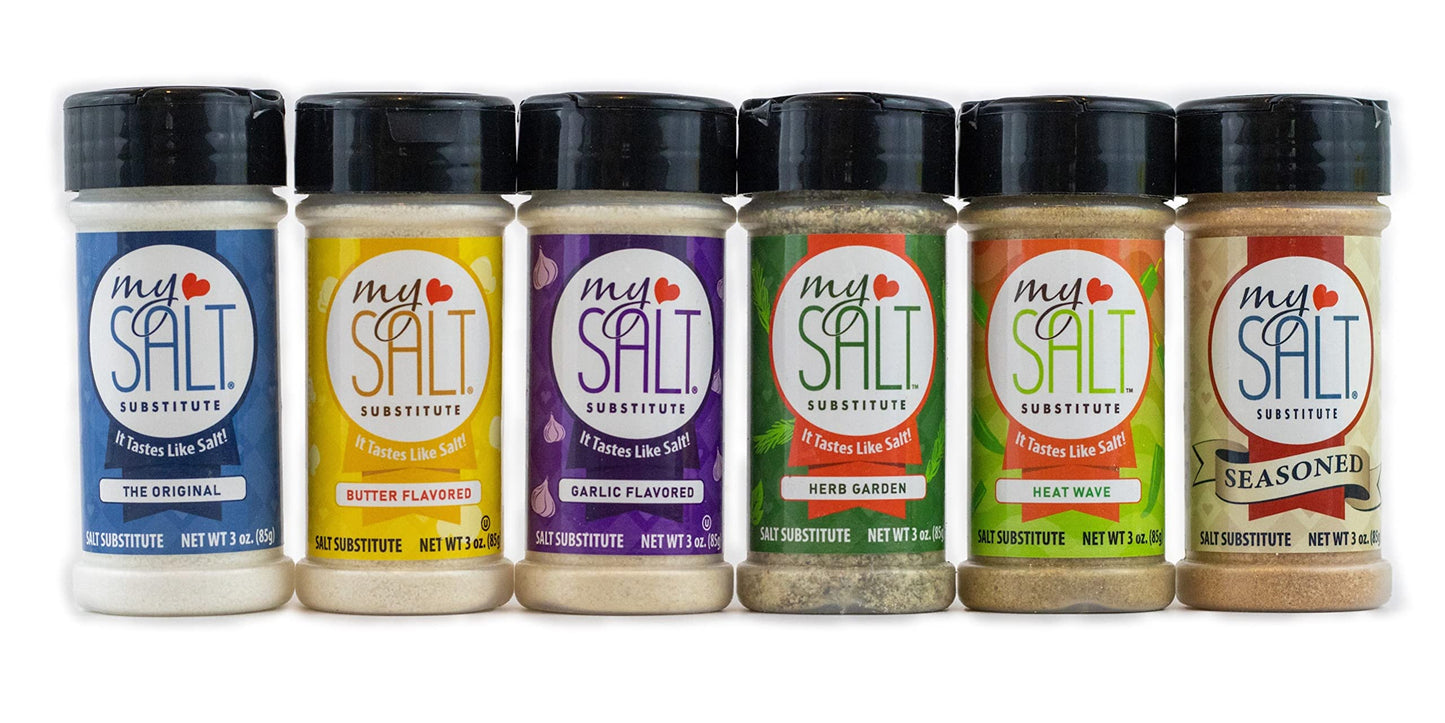 MySALT Salt Substitute - 100% Sodium Free - Set of 6 Varieties - Add the Tasty Salty Flavor You Are Missing to Your Low Sodium Diet