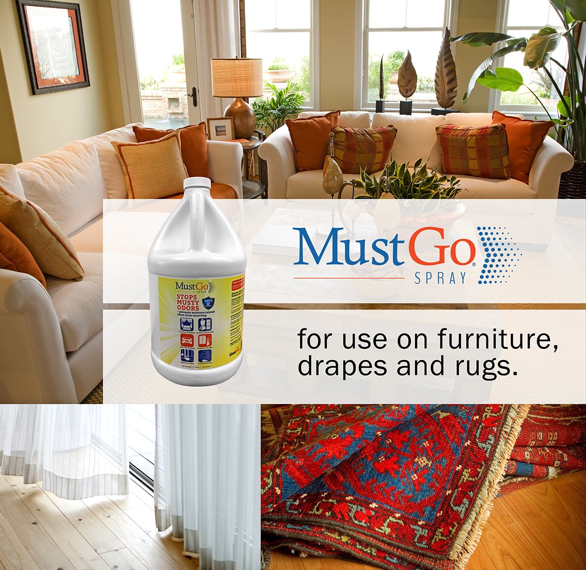 MustGo Spray Odor Eliminator - Controls, Removes and Prevents Damp, Musty Smells - 1 Gallon