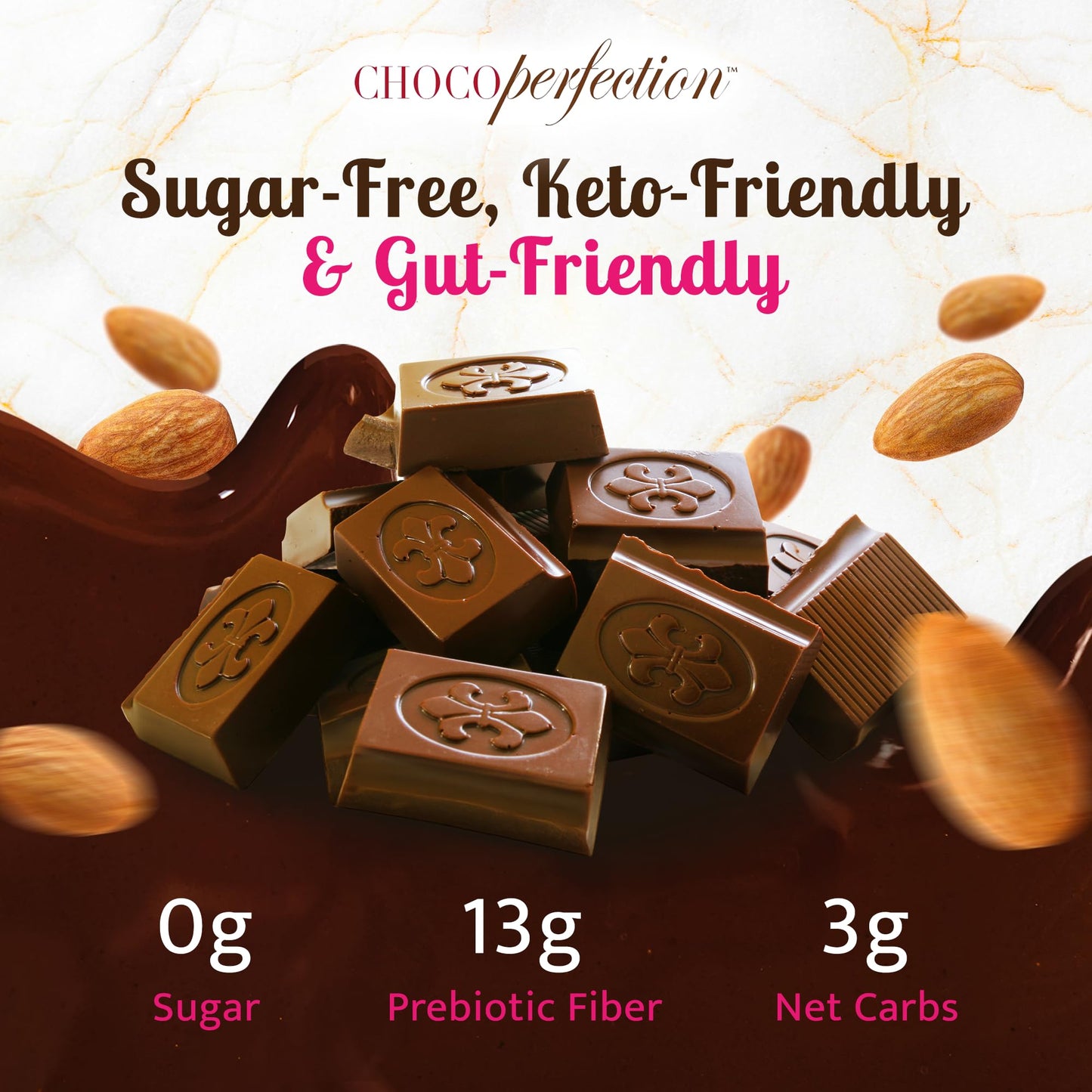 ChocoPerfection Dark Almond Sugar Free Chocolate Bars - Vegan Gift Box European Style Dark Chocolate Almonds, Keto Friendly Gluten Free Snacks