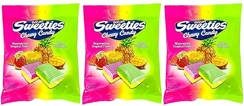 Bonart Sweeties Tropical Fruits Pack of 3 - Chewy Watermelon Tropical and Melon Pineapple Candy - 7 Ounce Bags