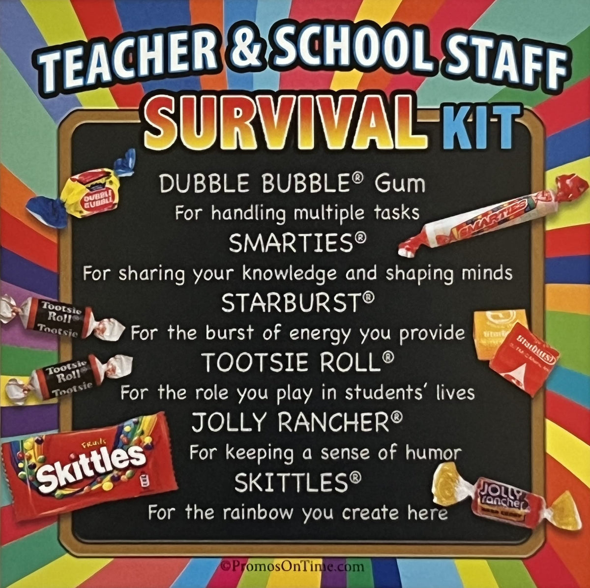 Teacher Appreciation & School Staff Survival Kits (25 per set) Fun Candy Treat Gift Kit Idea for Teacher Appreciation Week