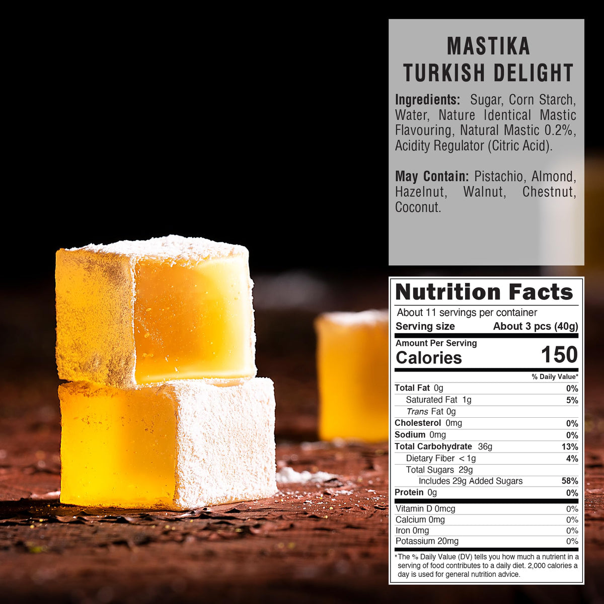 HazerBaba Turkish Delight Candy, Mastika Traditional Lokum, 16oz(Pack of 1)