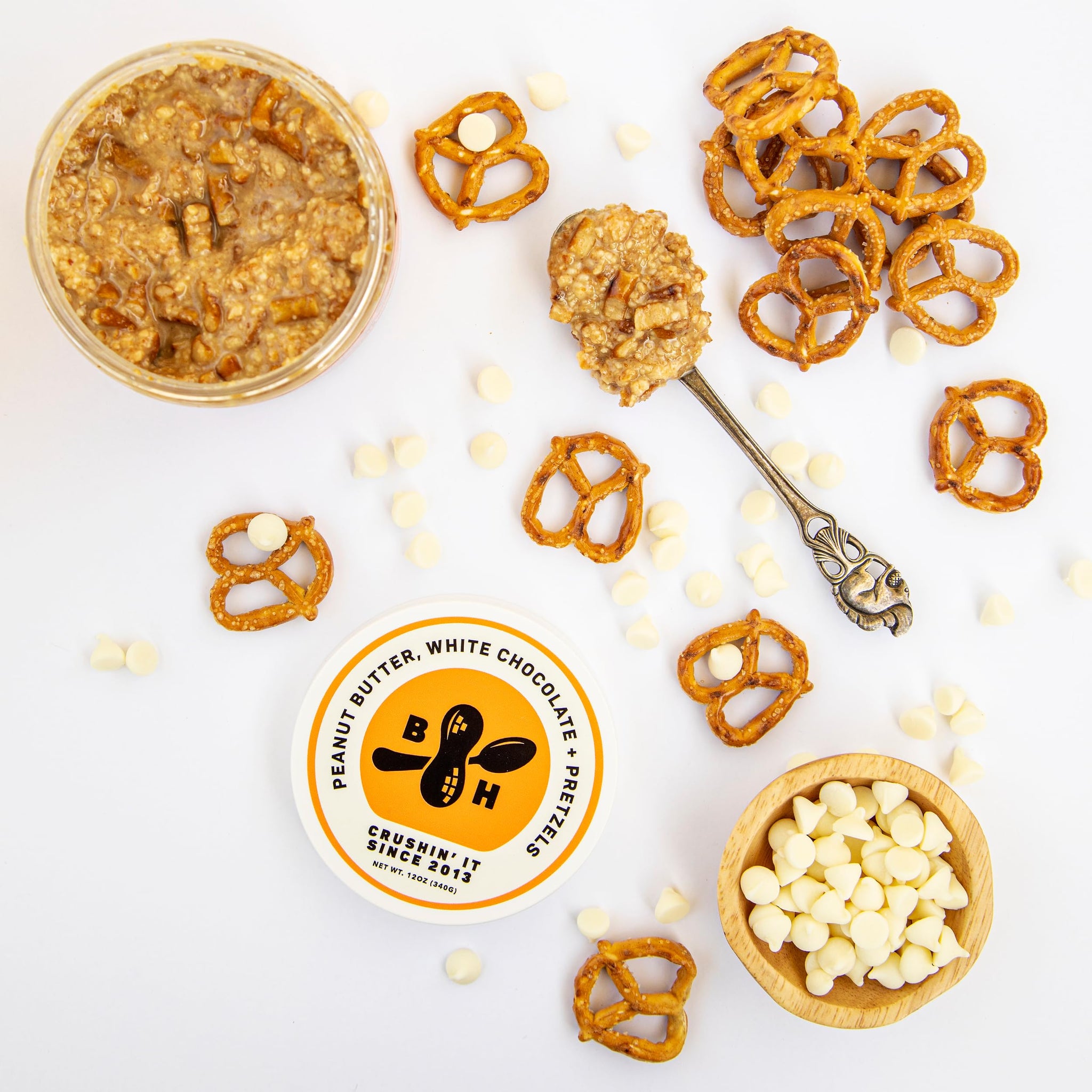 B.HAPPY PEANUT BUTTER DREAM BIG - Honey Roasted Peanut Butter with Creamy White Chocolate Chips & Crunchy Pretzel Pieces, Spoonable Peanut Butter
