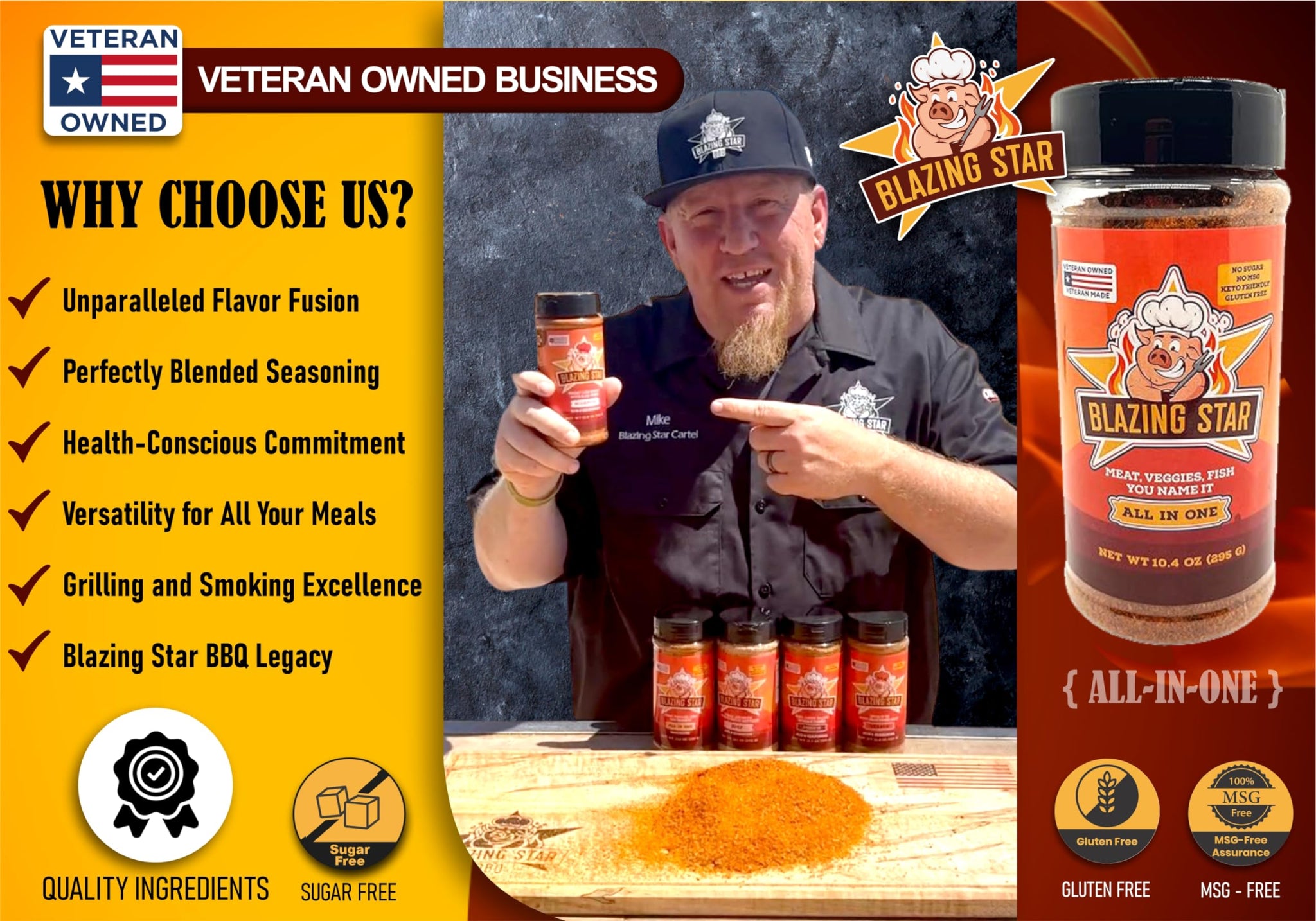 Blazing Star Sugar Free All In One Seasoning - Everyday Cooking Spice Blend - Bold Flavor for BBQ, Grilling, Vegetables, Chicken, Pork, and Beef