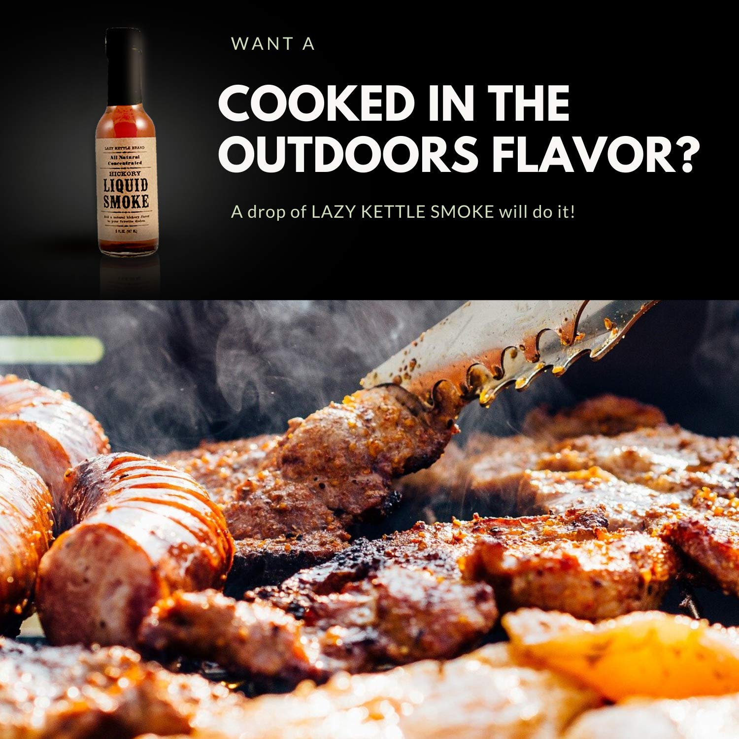 Lazy Kettle Brand All Natural Liquid Smoke | Perfect for Flavoring Meat | Hickory | Used to Flavor Beef Jerky, Steak, Fish, Cheese, Sauces and More |