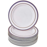 SILVER SPOONS DISPOSABLE SALAD PLATES | 20 pc | Heavy Duty Plastic Dishes | Elegant Fine China Look | Renaissance - Royal Blue (9”)