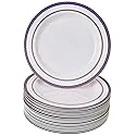 SILVER SPOONS DISPOSABLE SALAD PLATES | 20 pc | Heavy Duty Plastic Dishes | Elegant Fine China Look | Renaissance - Royal Blue (9”)