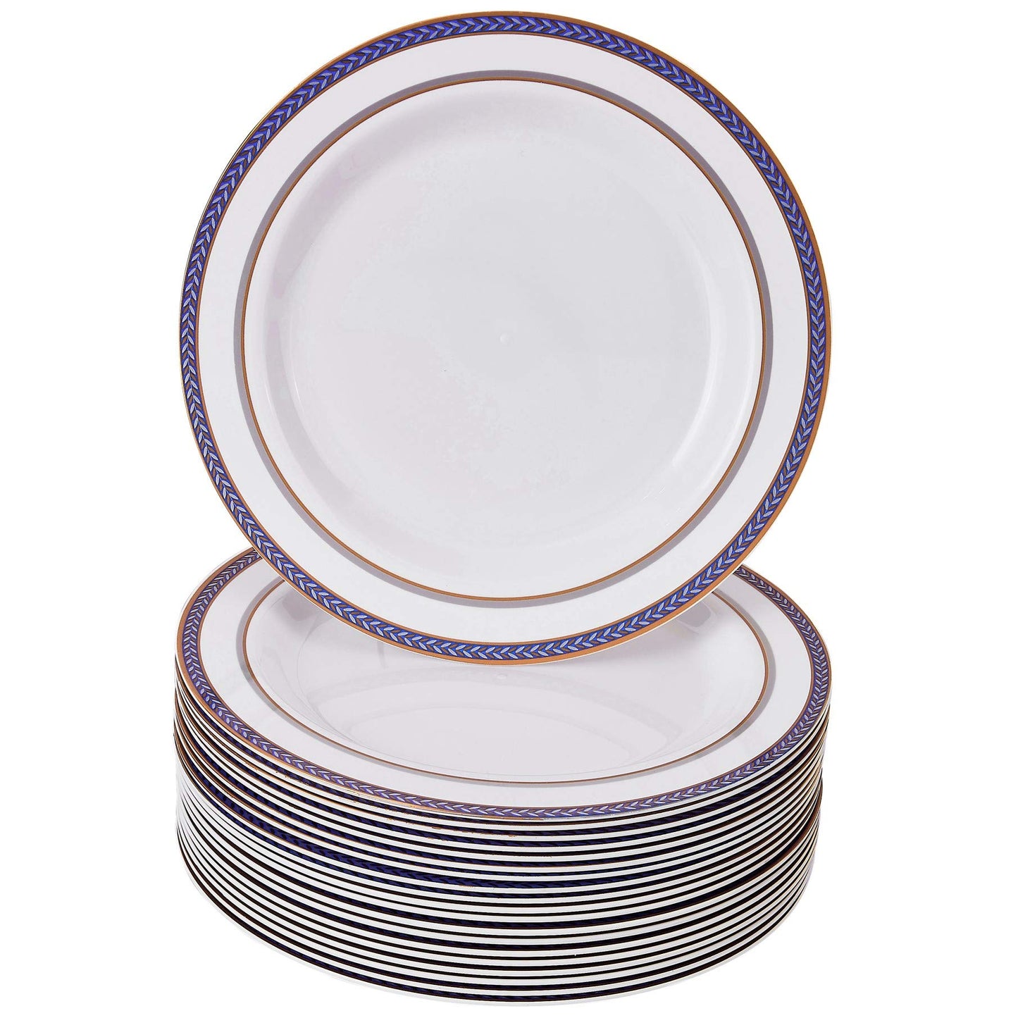 SILVER SPOONS DISPOSABLE SALAD PLATES | 20 pc | Heavy Duty Plastic Dishes | Elegant Fine China Look | Renaissance - Royal Blue (9”)