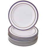 SILVER SPOONS DISPOSABLE SALAD PLATES | 20 pc | Heavy Duty Plastic Dishes | Elegant Fine China Look | Renaissance - Royal Blue (9”)