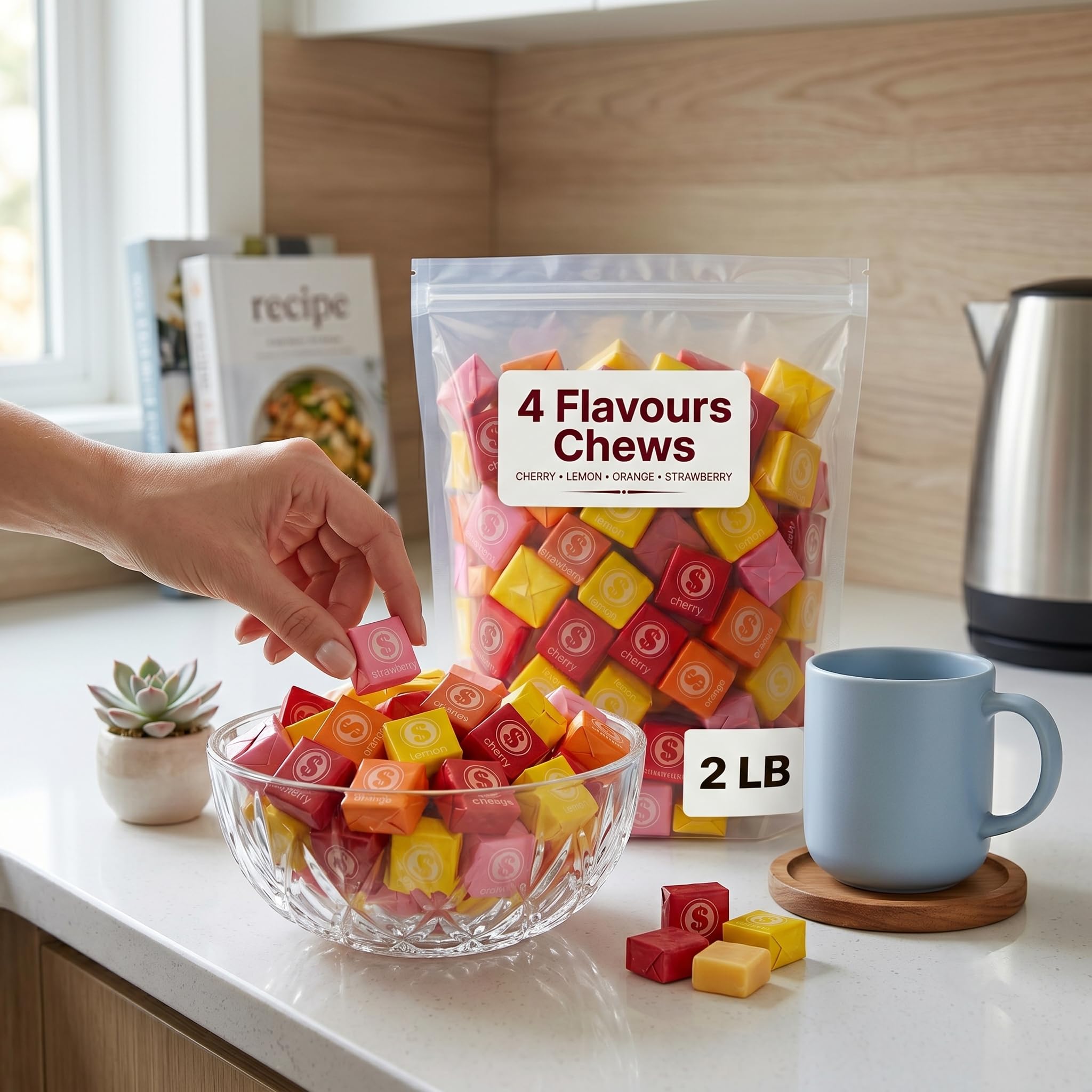 Fruit Chews Candy Bulk - 2 lbs Individually Wrapped Assorted Chewy Candy for Candy Buffets, Parties, and Snacking.