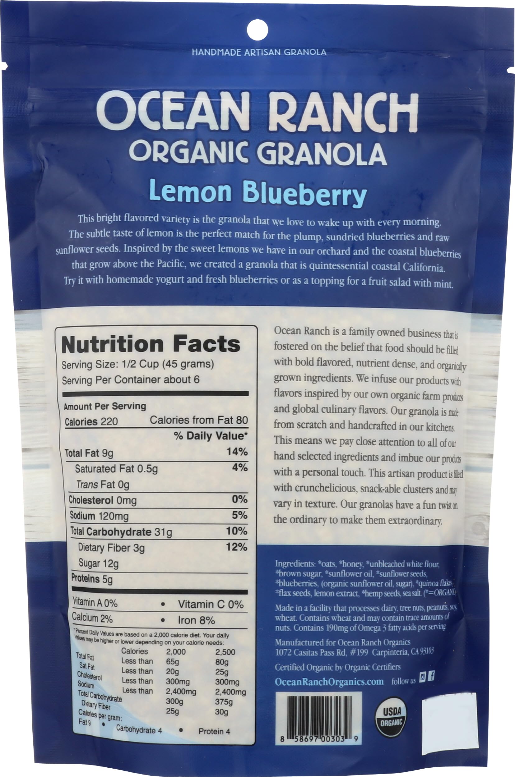 OCEAN RANCH ORGANICS Organic Lemon Blueberry Granola, 10 OZ