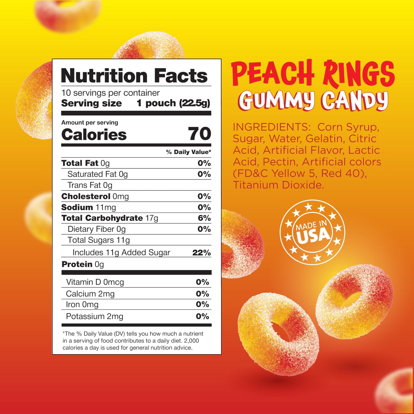 Peach Rings - 10 Packs - Peach Gummy Candies Individually Wrapped - Sweet and Sour Candy for Classroom, Snacking, Gifting, and Goodie Bags - Soft