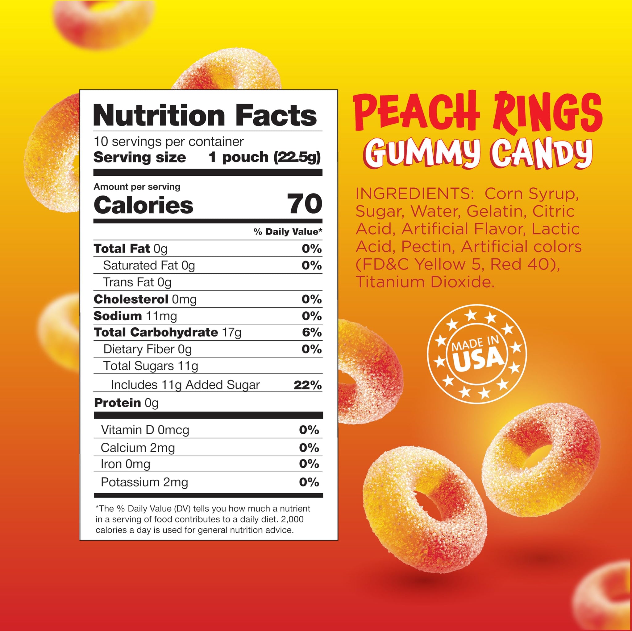 Peach Rings - 10 Packs - Peach Gummy Candies Individually Wrapped - Sweet and Sour Candy for Classroom, Snacking, Gifting, and Goodie Bags - Soft