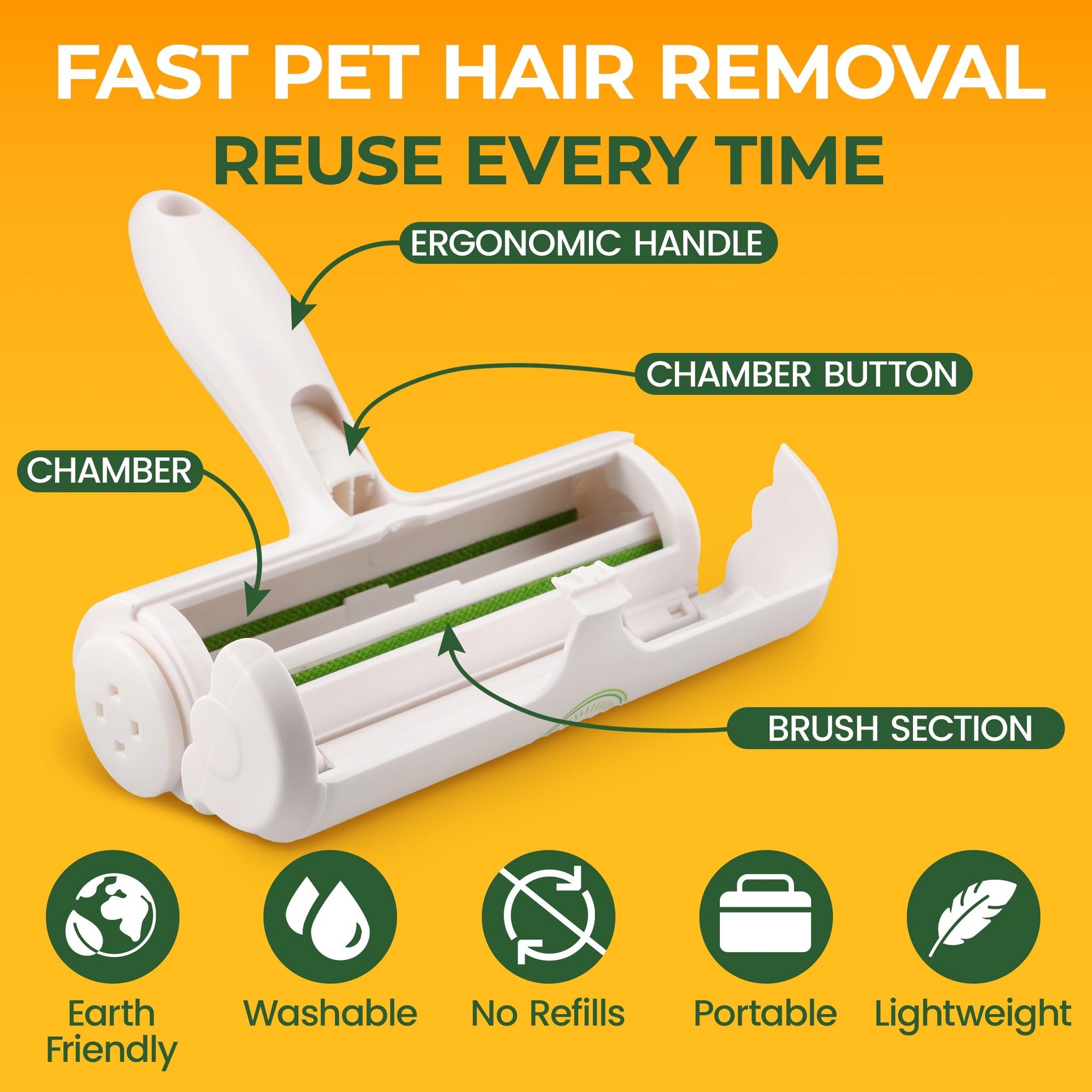 ZELOVO Roller Pet Hair Remover - Reusable Lint Roller for Cat & Dog Hair on Carpet, Couch, Car, Furniture, Rugs & Bedding - Portable, Eco-Friendly