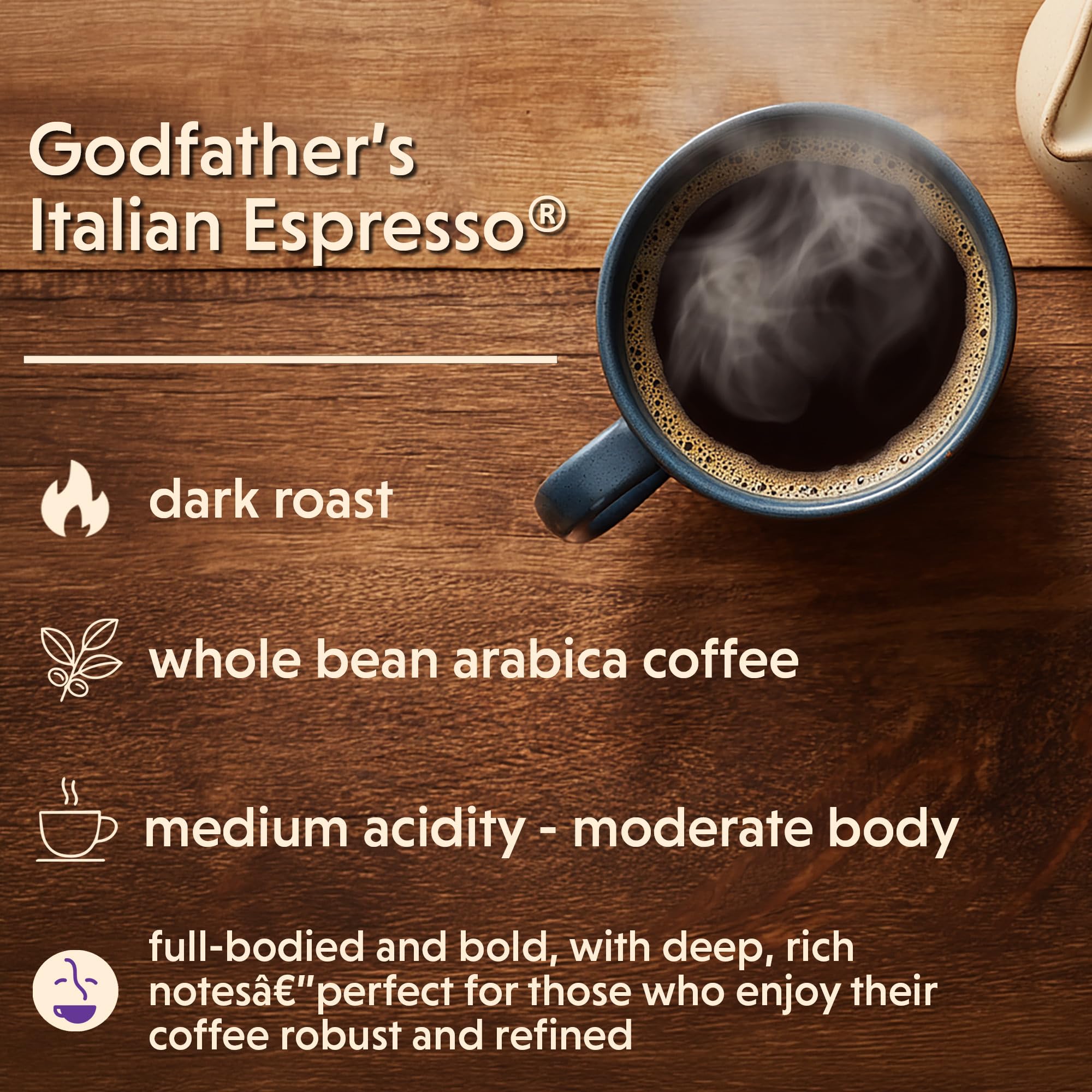 Coffee Bean Direct Godfather’s Italian Espresso®, Whole Bean Coffee, Handcrafted Blend, Dark Roast, 5 Pound Bag (Pack of 1)