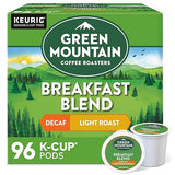 Green Mountain Coffee Roasters Breakfast Blend Decaf, Single-Serve Keurig K-Cup Pods, Light Roast, 96 Count (4 Boxes of 24 Pods), 96.0 Count