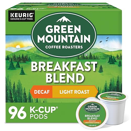 Green Mountain Coffee Roasters Breakfast Blend Decaf, Single-Serve Keurig K-Cup Pods, Light Roast, 96 Count (4 Boxes of 24 Pods), 96.0 Count