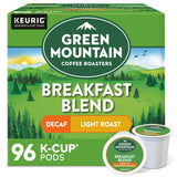 Green Mountain Coffee Roasters Breakfast Blend Decaf, Single-Serve Keurig K-Cup Pods, Light Roast, 96 Count (4 Boxes of 24 Pods), 96.0 Count