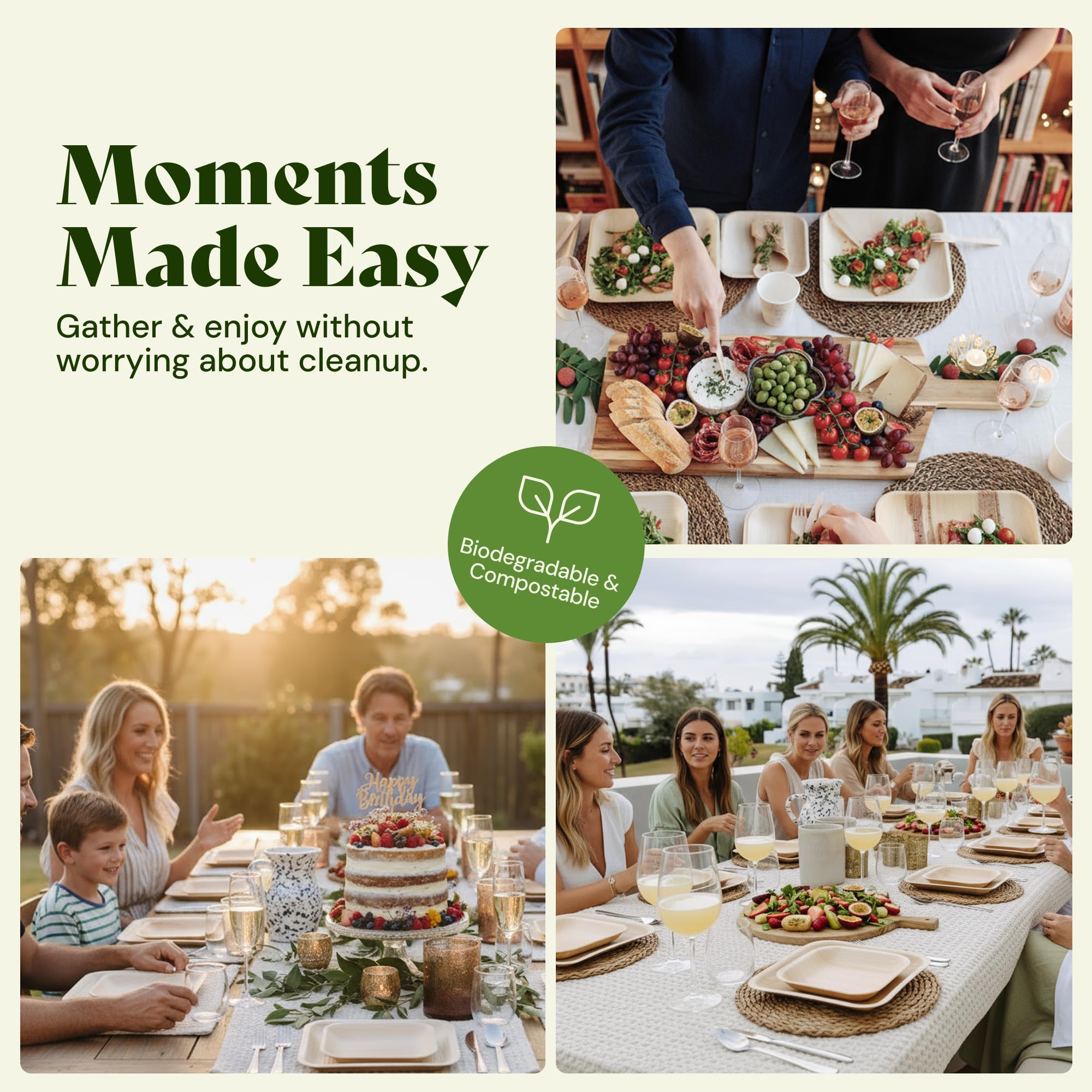 Chic Leaf 6-Inch Palm Leaf Plates, 50-Pack -Fully Compostable Disposable Appetizer and Dessert Plates, Heavy Duty Bamboo-Style Dinnerware for Weddings