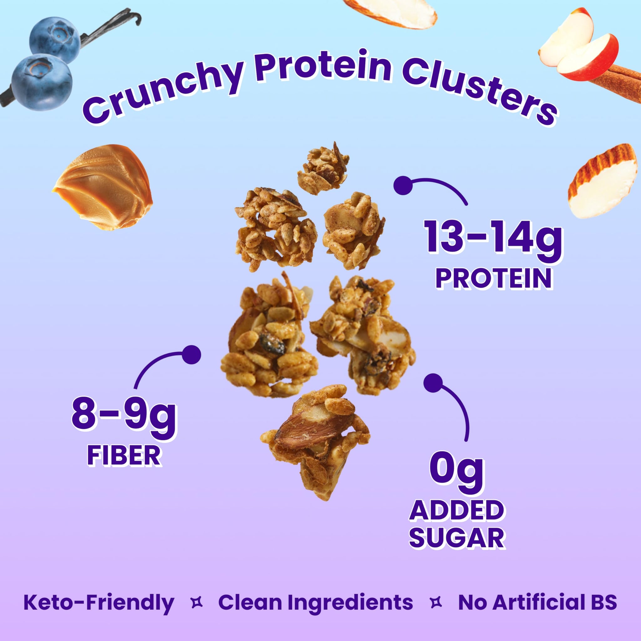 Magic Spoon High Protein Granola Low Sugar - 4 Pack: Apple Cinnamon, Blueberry Vanilla, Peanut Butter, & Honey Almond - Low Carb Sugar Free Protein
