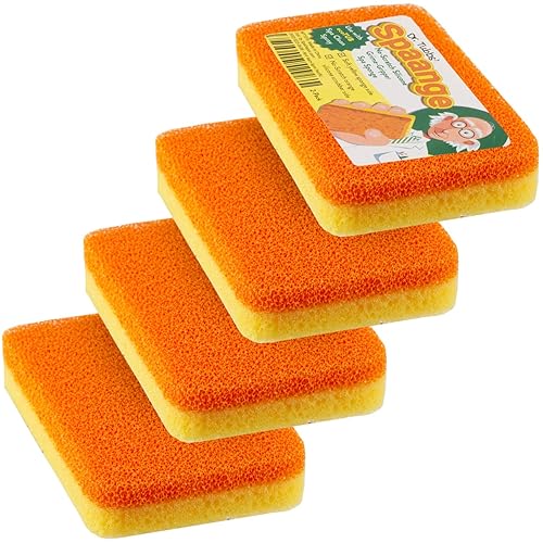Spaange Silicone Scrubber Sponges Dual Sided: Orange Silicone No-Scratch Grime-Gripper/Yellow Absorbent Sponge 4-Pack
