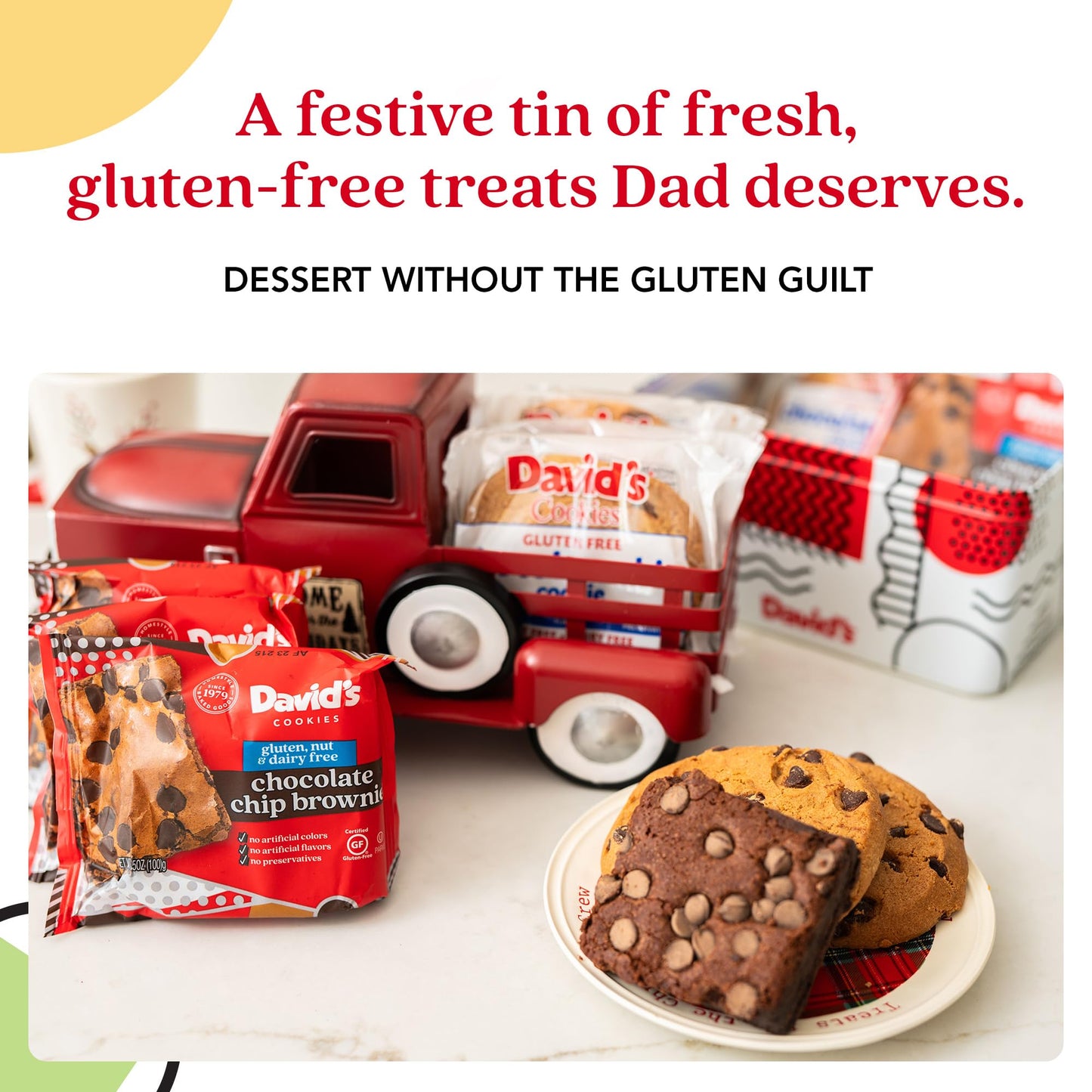 David’s Cookies Father's Day Gluten-Free Cookies and Brownies Gift Tin - Chocolate Chip Cookies and Brownies in Celebrate Dads Sweet Sampler - Gourmet