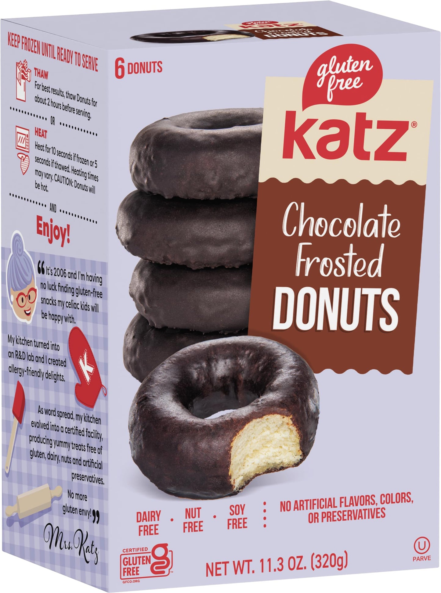 Katz Gluten Free Top 4 Donut Flavors Snack. Powdered, Glazed, Cinnamon, Chocolate Frosted. Free of Dairy, Soy, Tree Nuts and Peanuts, Kosher.