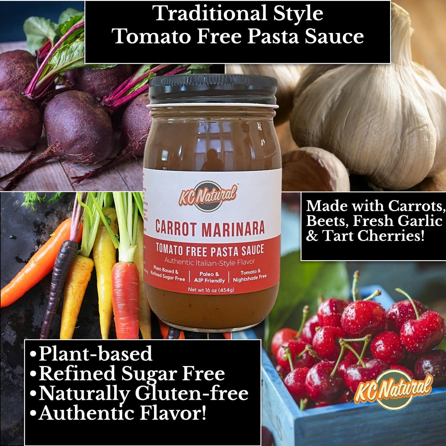 KC Natural - No Tomato Carrot Marinara Sauce - Pizza Sauce - Pasta Sauce - Paleo And AIP Friendly - 16 oz