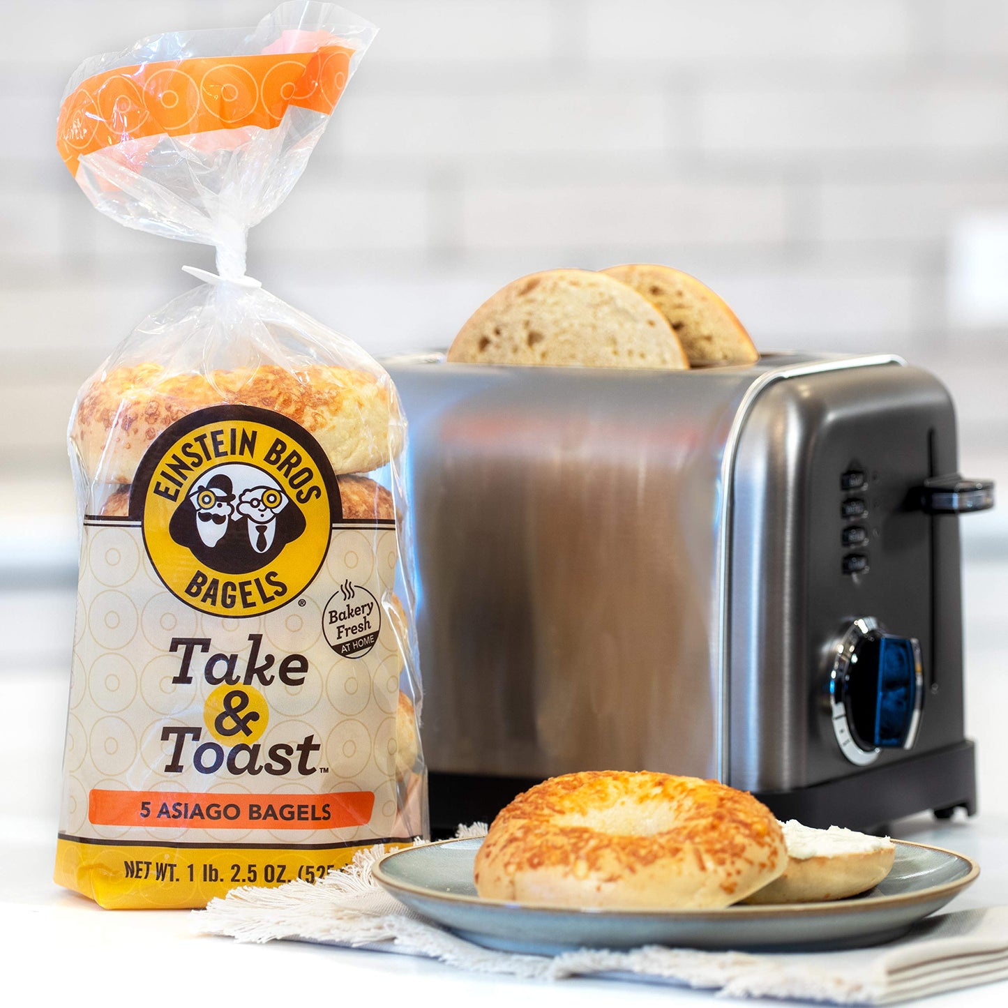 Einstein Bros. Bagels, Take & Toast, Asiago, 5 Count, 18.5 Ounce (Frozen)
