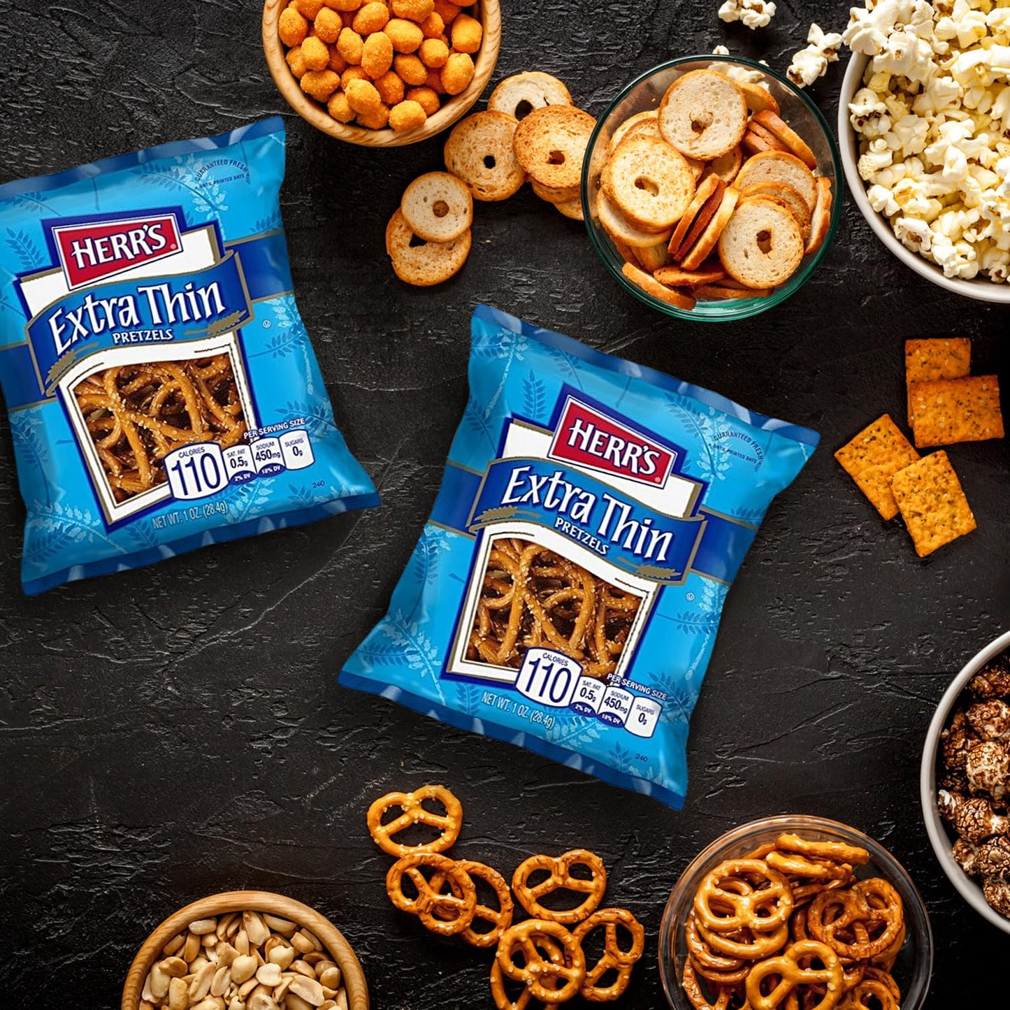 Herr's Extra Thin Pretzels, 1 Ounce (Pack of 36 Bags) - Light and Crispy Pretzels Baked for Maximum Crunch - Perfect for Snacking and Pairing