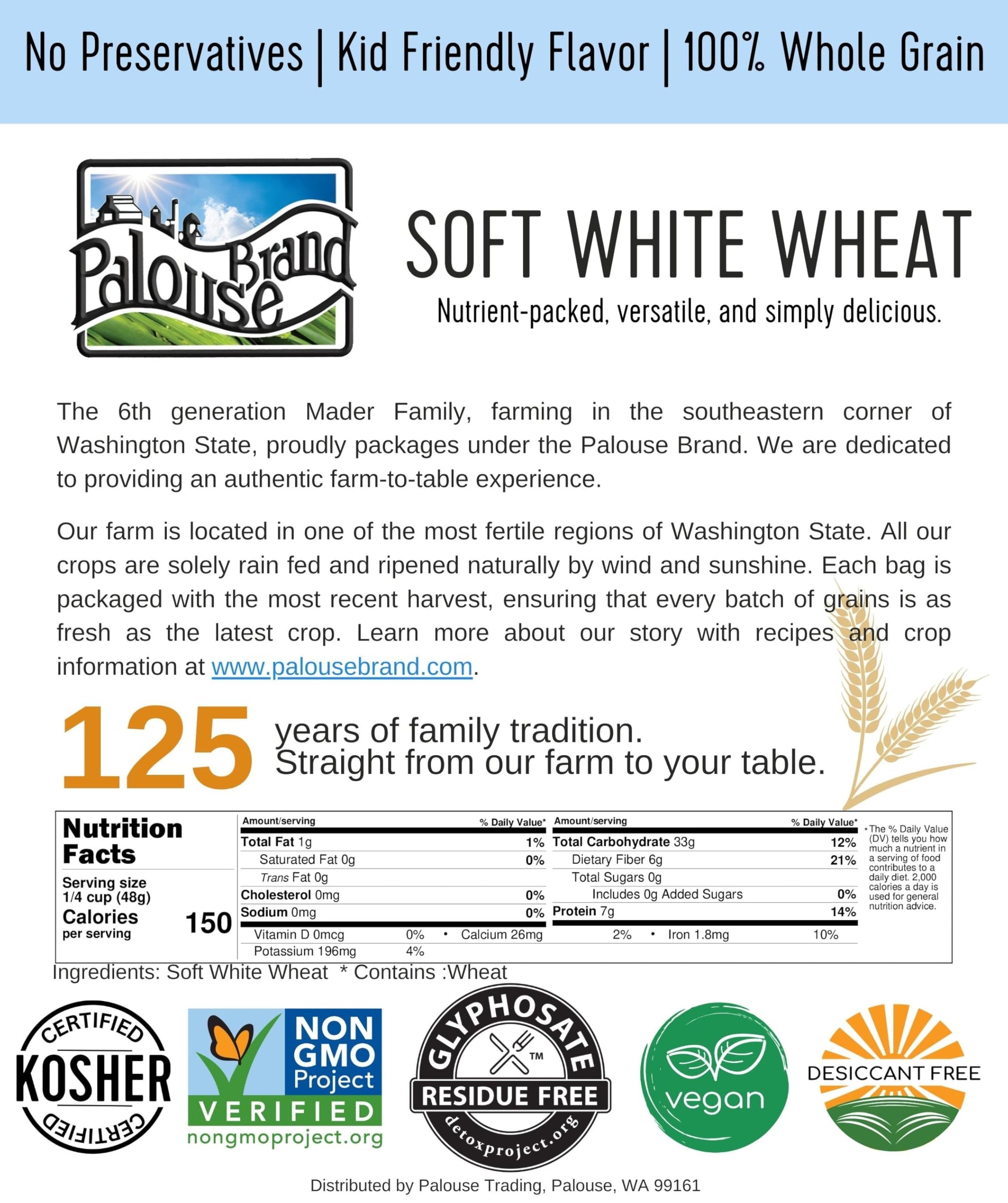 Certified Glyphosate Residue Free All Purpose Flour | 3 LBS | Whole Grain | Stone Ground | Non-GMO | 100% Non-Irradiated | Kosher | USA Grown | Field