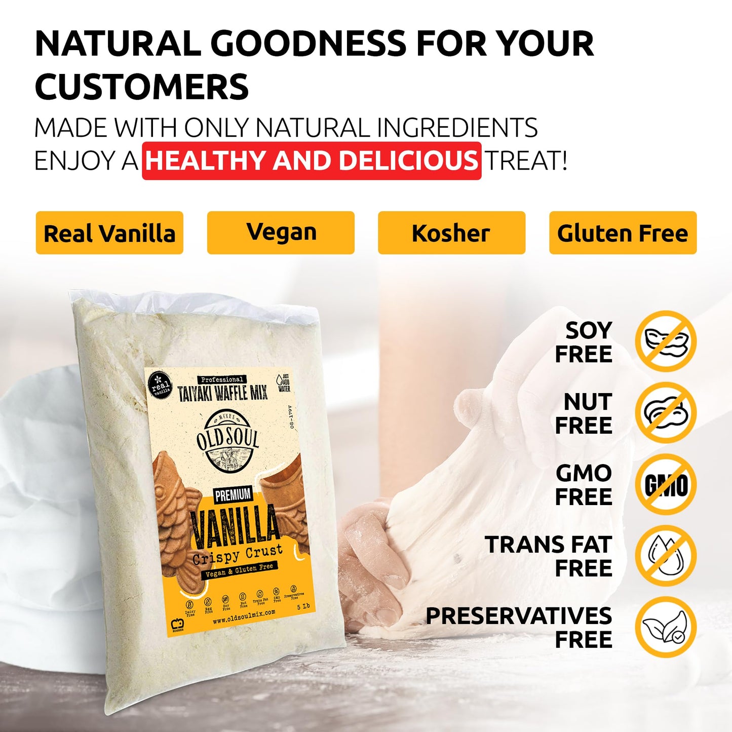 OldSoul Professional Taiyaki Waffle Mix | GLUTEN FREE & VEGAN | Crispy | Vanilla Flavor | 10 Lbs | 168 Waffles (10 Lbs, Gluten Free & Vegan)