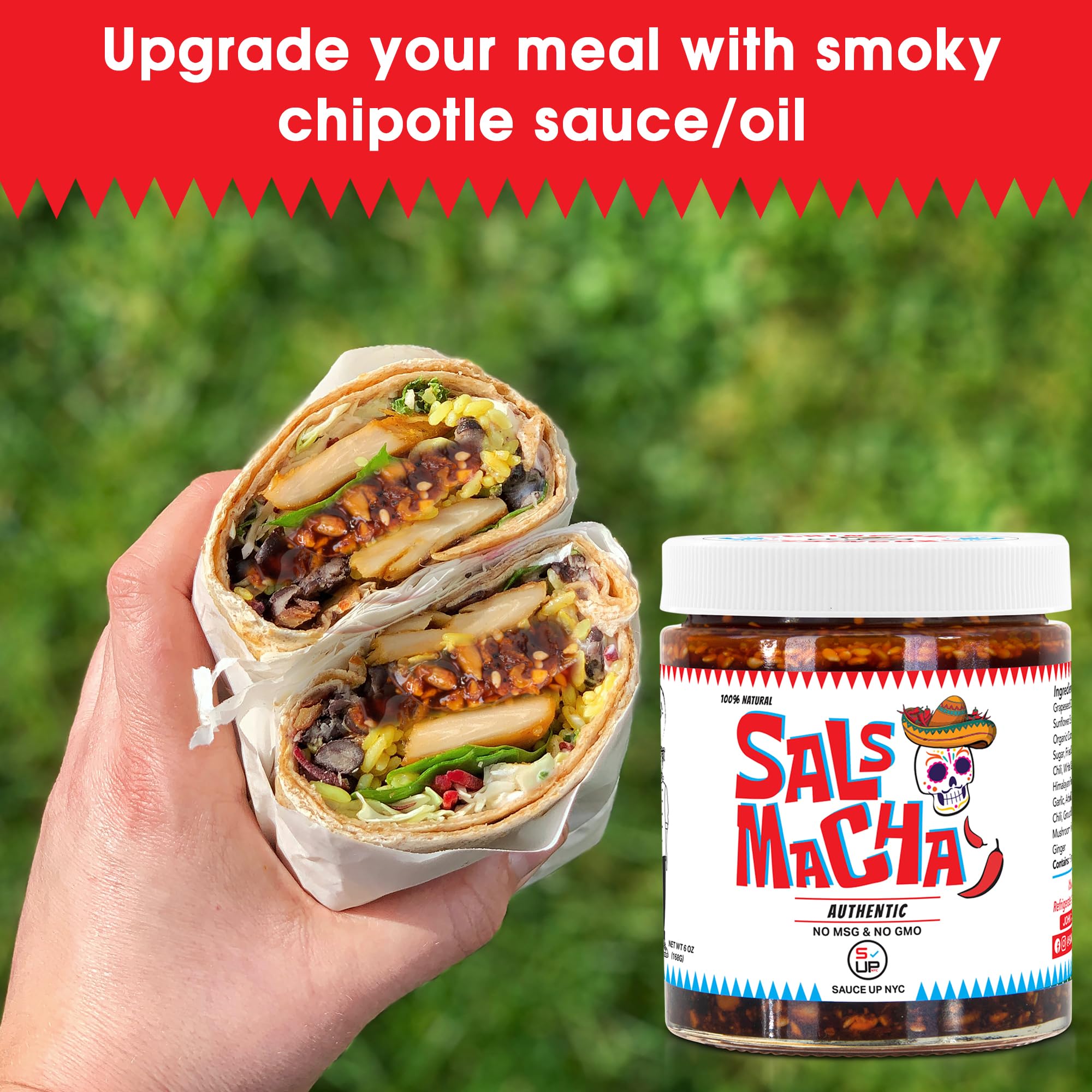 SAUCE UP Smoky Salsa Macha Chili Oil | Authentic Mexican Flavor | Chipotle, Nuts, Seeds | Vegan, Keto, Gluten-Free, No MSG, 100% Natural | Handcrafted