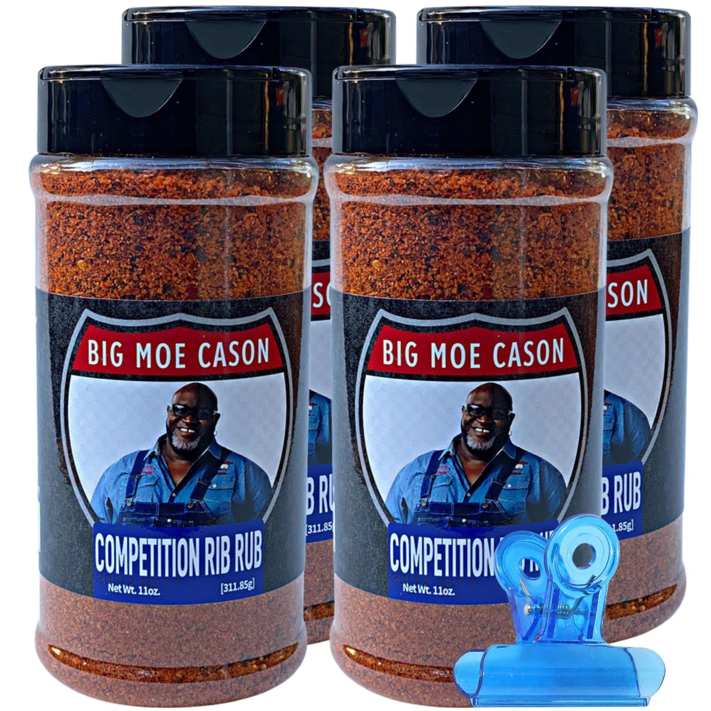 Big Moe Cason Competition Rib Rub BBQ Rub - 11 oz (Pack of 4) - for Smoker and Traeger Grill - Steak and Chicken Rub Seasoning with Bag Clip