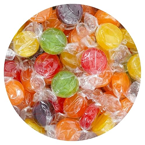 Assorted Fruit Hard Candy, 1 Pound Bulk Candy (Approx. 75 pcs.), Individually Wrapped Hard Candy, Fruit Discs Candy, The Hampton Popcorn & Candy
