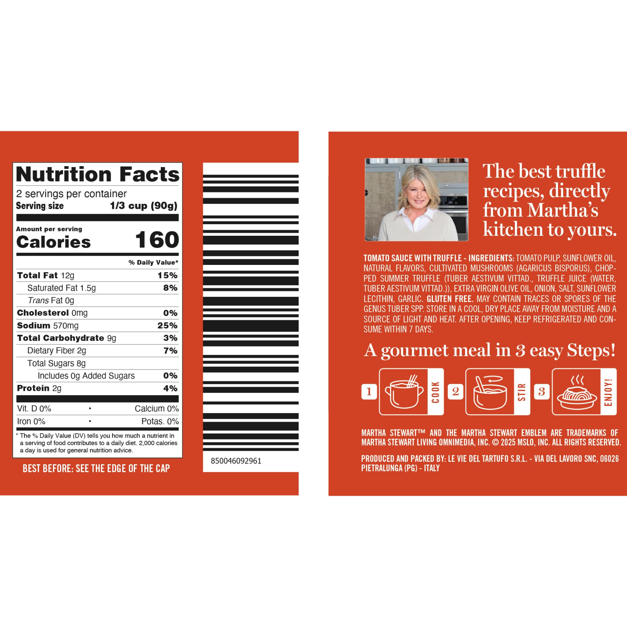 Martha Stewart & Jimmy Tartufi Ready to Eat Truffle & Tomato Pasta Sauce, 6.3 oz (Pack of 1) - Real Truffle, Gluten Free, No Preservatives, No Added