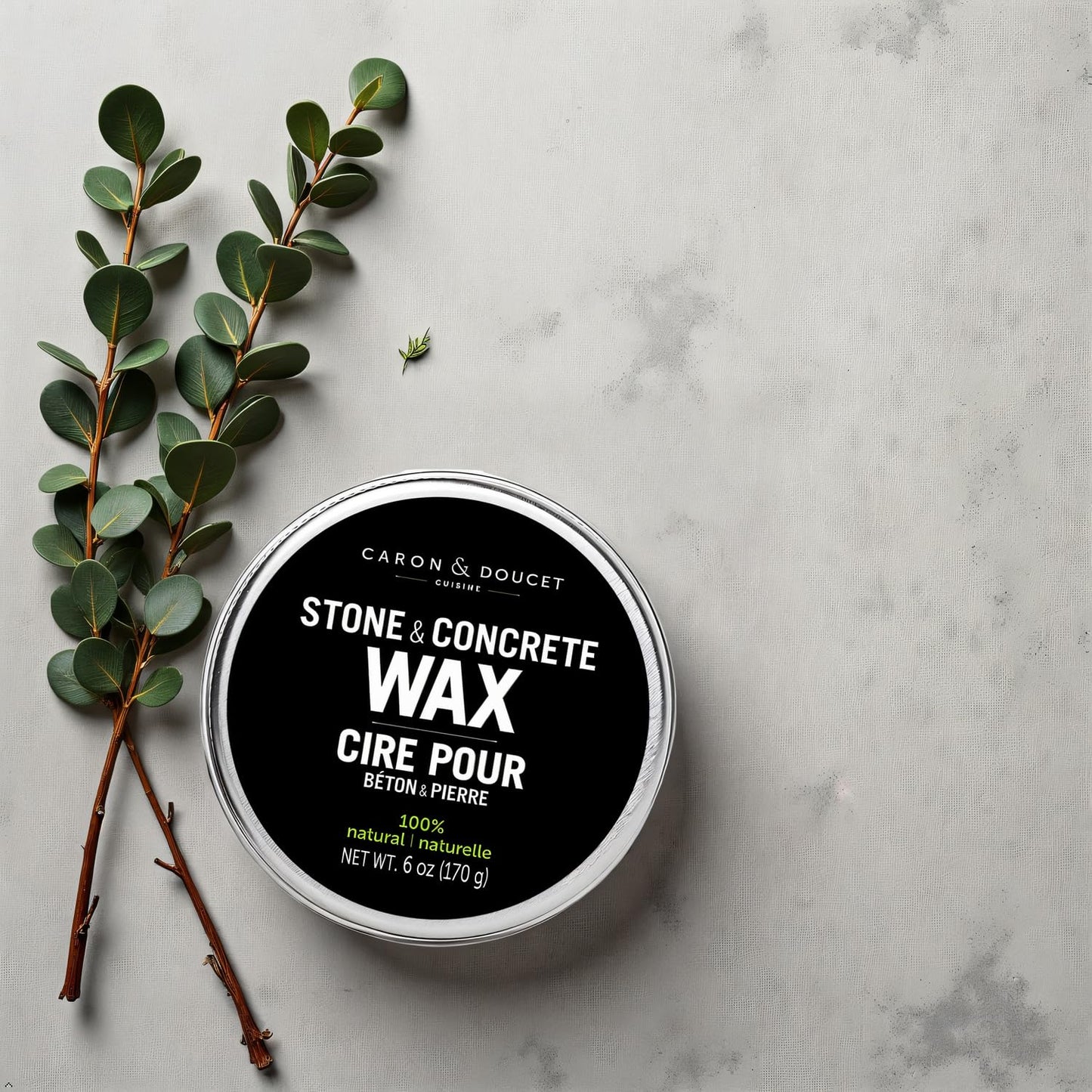 CARON & DOUCET Natural Stone & Concrete Care Wax - Coconut Oil and Carnauba Formula - Conditions, Seals, Revives & Deepens Color on Soapstone, Slate