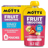 Mott’s Fruit Smoothies Strawberry Banana, 4.2 oz clear pouches, 8 Pack, Non-dairy, Made With Oatmilk, Made With Real Fruit, Good Source of Calcium