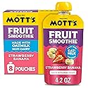 Mott’s Fruit Smoothies Strawberry Banana, 4.2 oz clear pouches, 8 Pack, Non-dairy, Made With Oatmilk, Made With Real Fruit, Good Source of Calcium