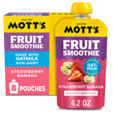 Mott’s Fruit Smoothies Strawberry Banana, 4.2 oz clear pouches, 8 Pack, Non-dairy, Made With Oatmilk, Made With Real Fruit, Good Source of Calcium