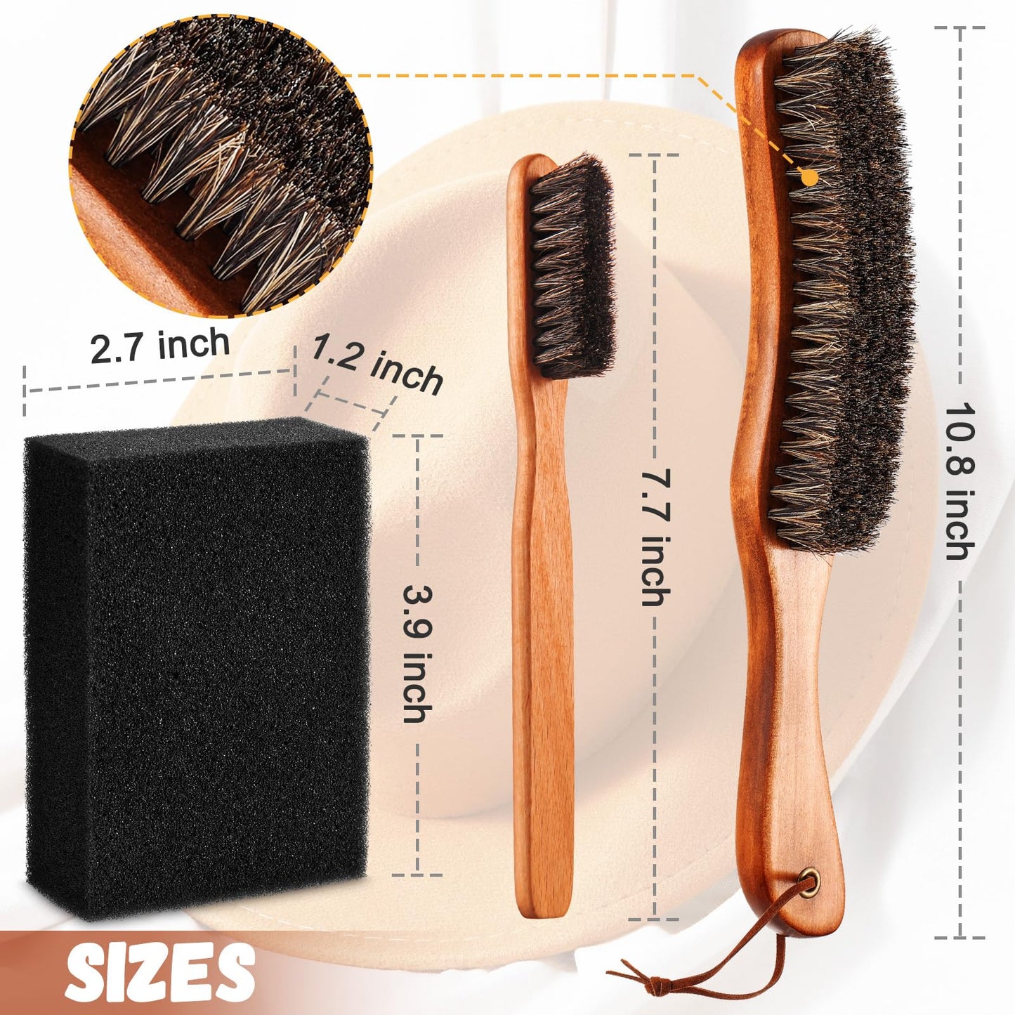 4 Pcs Horsehair Felt Hat Brush Kit with Cleaning Sponge Cowboy Clean Hat Wood Fedora Hat Cleaning Set Baseball Cap Lint Brush Remove Dust for Hair