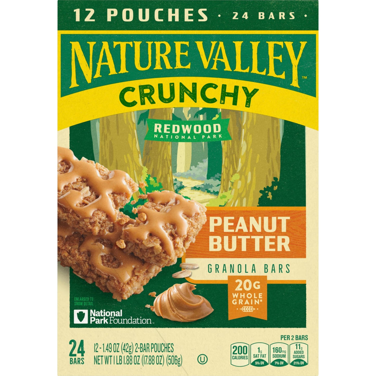 Nature Valley Crunchy Granola Bars, Peanut Butter, 24 Bars, 17.88 OZ (12 Pouches)