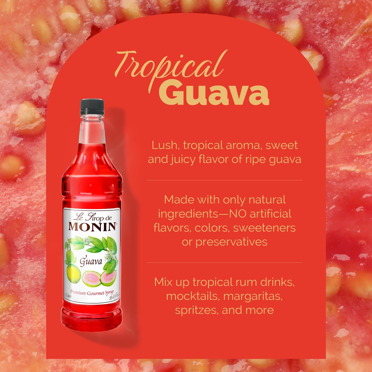 Monin Flavored Syrup, Guava, 33.8-Ounce Plastic Bottle (1 liter)