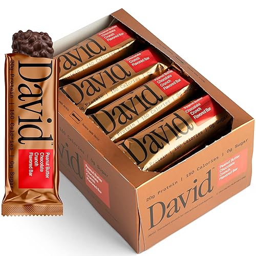 David Bronze High Protein Bars - Peanut Butter Chocolate Crunch Flavor - 0g of Sugar, Low Carb, Gluten Free - 20g of Protein, 150 Calories - On-The-Go