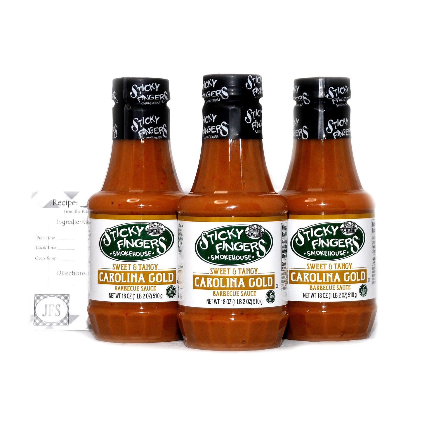Sticky Fingers Carolina Classic Gold Barbeque Sauce, 18 oz, 3 Pack Bundled with a JFS Recipe Card